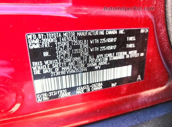 2T3H1RFV5RW352846 2024 TOYOTA RAV4 Red Widok wnętrza 360 stopni