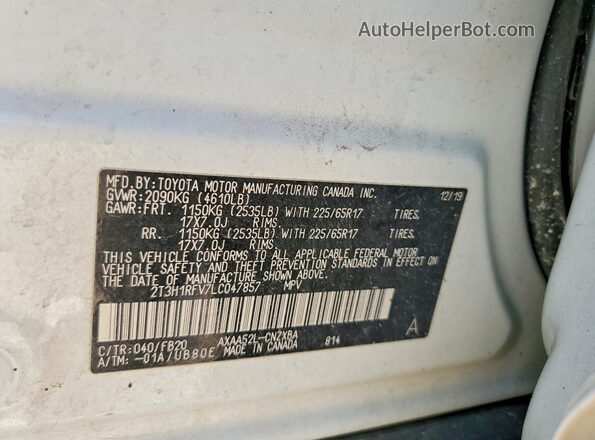 2T3H1RFV7LC047857 2020 TOYOTA RAV4 White VIN sticker view