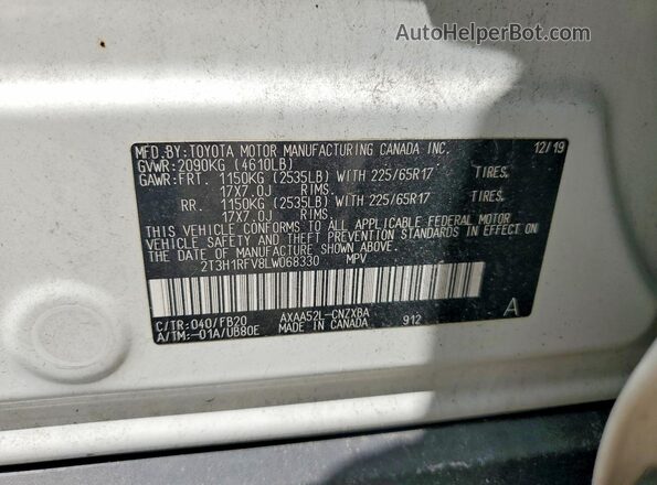 2T3H1RFV8LW068330 2020 TOYOTA RAV4 White VIN კოდის სტიკერის ხედი