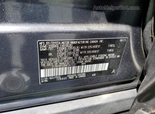 2T3H1RFV8MC145037 2021 TOYOTA RAV4 Gray Vista de la etiqueta del VIN