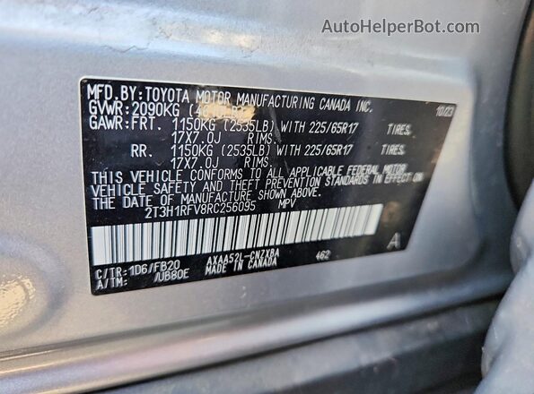 2T3H1RFV8RC256095 2024 TOYOTA RAV4 Silver Vista de la etiqueta del VIN