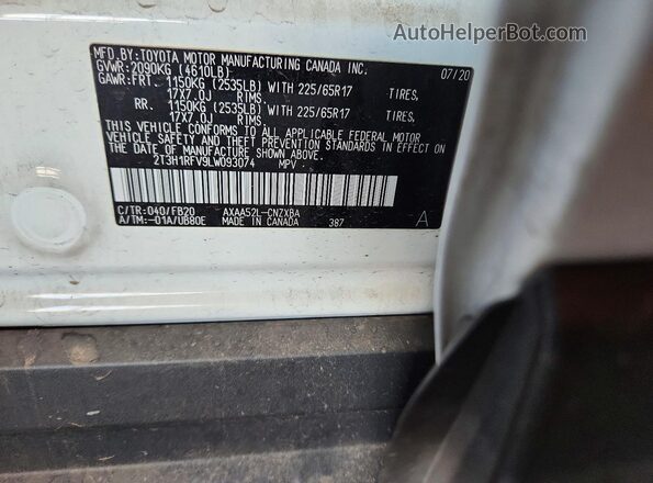 2T3H1RFV9LW093074 2020 TOYOTA RAV4 White სალონის 360-გრადუსიანი ხედი