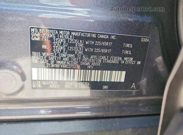 2T3H1RFVXRC275232 2024 TOYOTA RAV4 Gray VIN sticker view