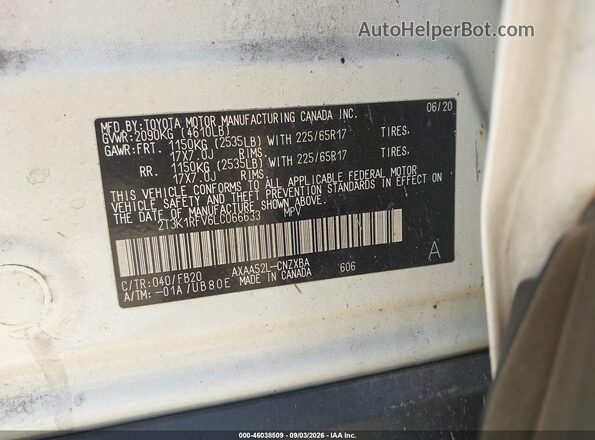 2T3K1RFV6LC066633 2020 TOYOTA RAV4 White Вид підкапотного простору