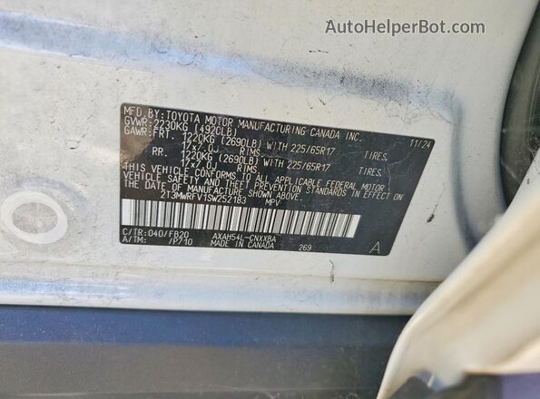 2T3MWRFV1SW252183 2025 TOYOTA RAV4 Белый Вид наклейки с VIN-кодом