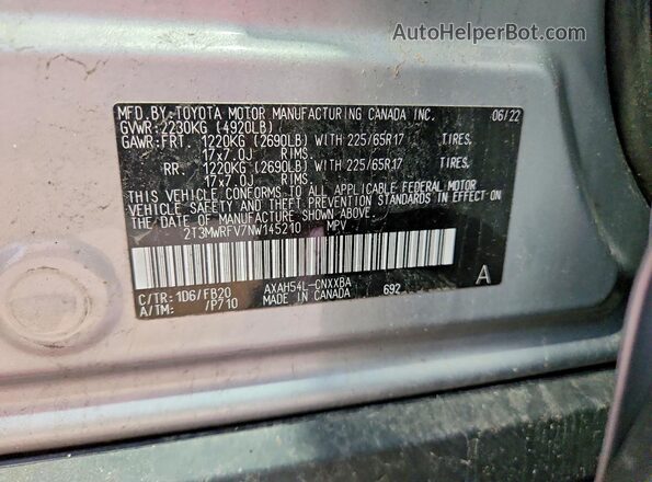 2T3MWRFV7NW145210 2022 TOYOTA RAV4 Silver VIN կոդի պիտակի տեսք