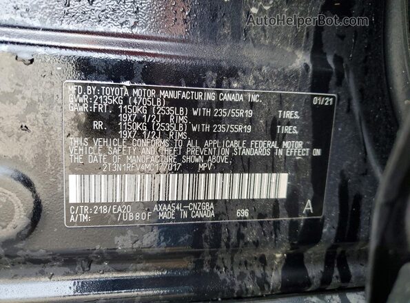 2T3N1RFV4MC177017 2021 TOYOTA RAV4 Black Widok wnętrza 360 stopni