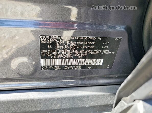 2T3N1RFV7NW281923 2022 TOYOTA RAV4 Gray VIN კოდის სტიკერის ხედი