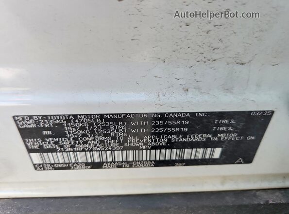 2T3N1RFV7SW524397 2025 TOYOTA RAV4 White Вид наклейки з VIN-кодом