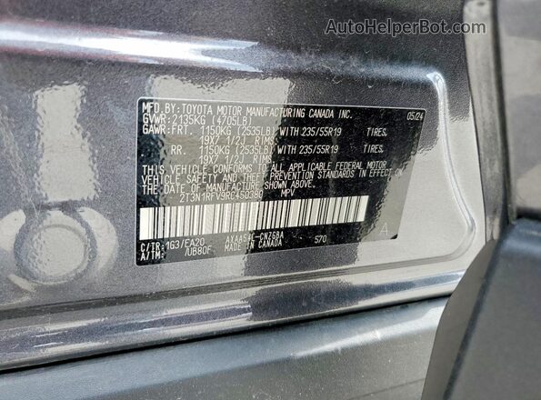 2T3N1RFV9RC450380 2024 TOYOTA RAV4 Gray VIN կոդի պիտակի տեսք