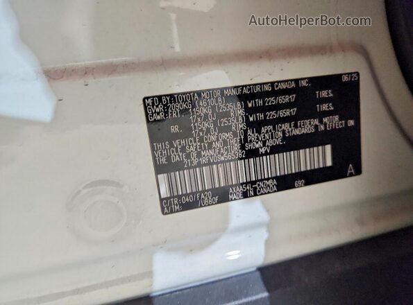 2T3P1RFV0SW565382 2025 TOYOTA RAV4 Белый Вид наклейки с VIN-кодом