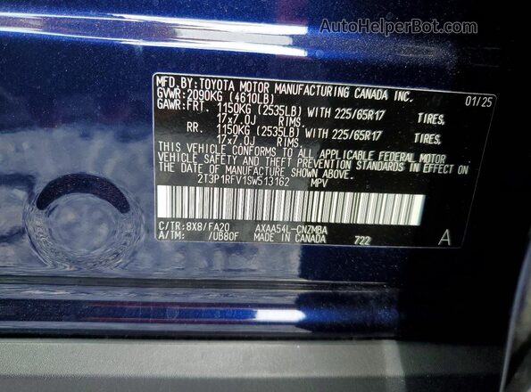 2T3P1RFV1SW513162 2025 TOYOTA RAV4 Blue Սալոնի 360 աստիճան տեսք