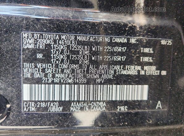 2T3P1RFV2SW614999 2025 TOYOTA RAV4 Black Vista de la etiqueta del VIN