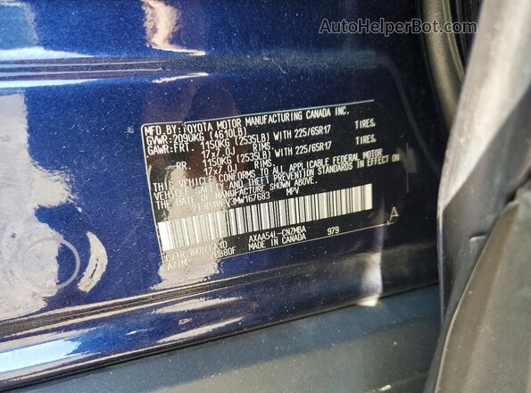 2T3P1RFV3MW167683 2021 TOYOTA RAV4 Синий Вид наклейки с VIN-кодом
