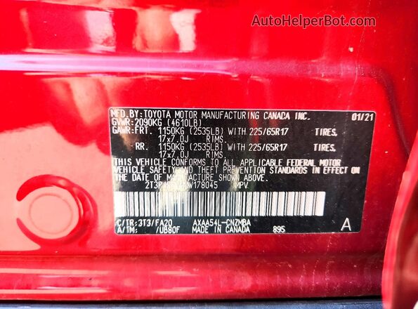 2T3P1RFV4MW178045 2021 TOYOTA RAV4 Red Սալոնի 360 աստիճան տեսք