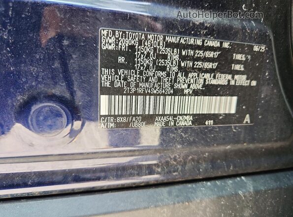 2T3P1RFV4SW564204 2025 TOYOTA RAV4 Blue VIN sticker view