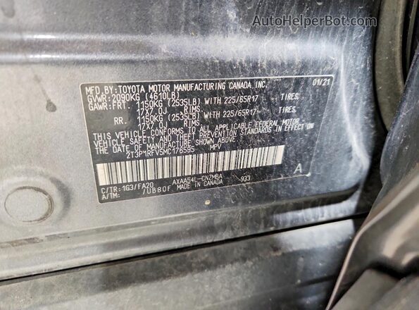 2T3P1RFV5MC176595 2021 TOYOTA RAV4 Серый Вид наклейки с VIN-кодом