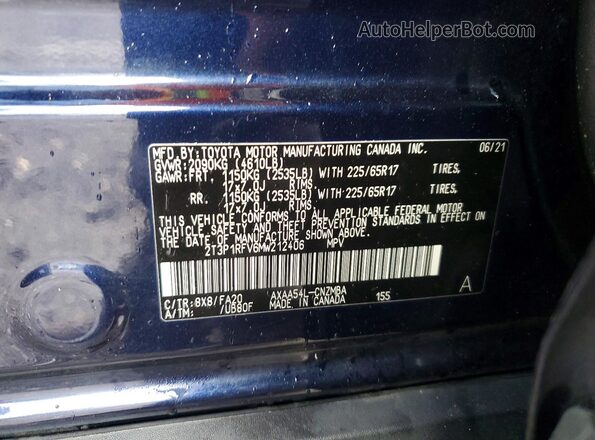 2T3P1RFV6MW212406 2021 TOYOTA RAV4 Blue VIN კოდის სტიკერის ხედი