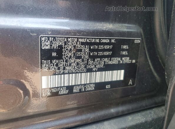 2T3P1RFV7RC425230 2024 TOYOTA RAV4 Charcoal Vista interior de 360 grados