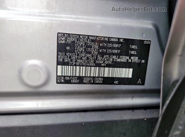 2T3P1RFV7RC449964 2024 TOYOTA RAV4 Silver Вид наклейки з VIN-кодом