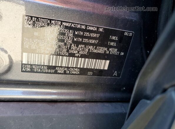 2T3P1RFV8LC119256 2020 TOYOTA RAV4 Серый Вид наклейки с VIN-кодом