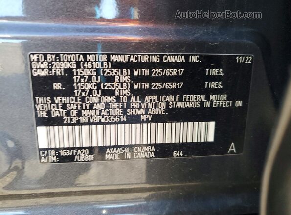 2T3P1RFV8PW335614 2023 TOYOTA RAV4 Серый Вид наклейки с VIN-кодом