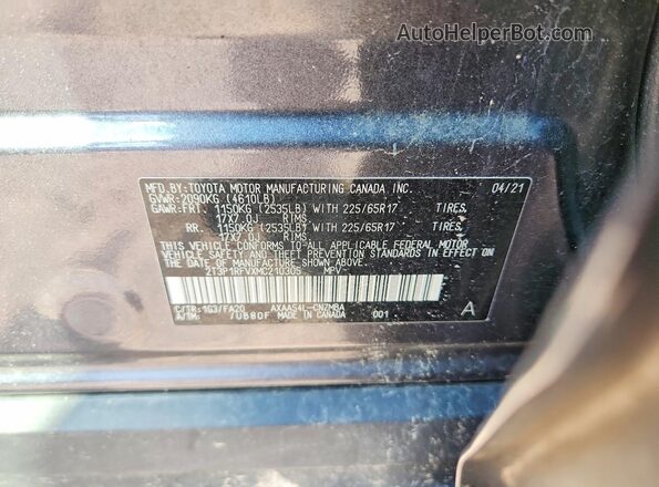2T3P1RFVXMC210305 2021 TOYOTA RAV4 Серый Вид наклейки с VIN-кодом
