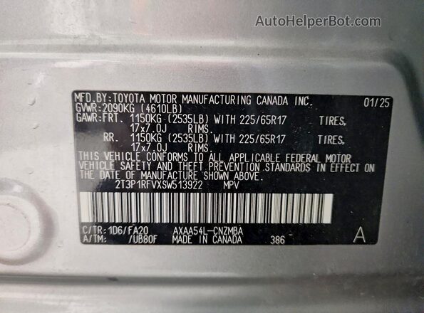 2T3P1RFVXSW513922 2025 TOYOTA RAV4 Silver Սալոնի 360 աստիճան տեսք