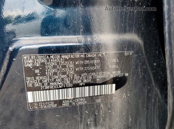 2T3RFREV3JW741089 2018 TOYOTA RAV4 Blue VIN sticker view