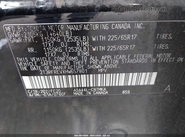 2T3RFREVXHW657801 2017 TOYOTA RAV4 Black Vista del compartimento del motor
