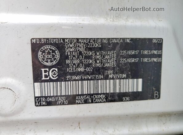 2T3RWRFV4PW171594 2023 TOYOTA RAV4 White Սալոնի 360 աստիճան տեսք