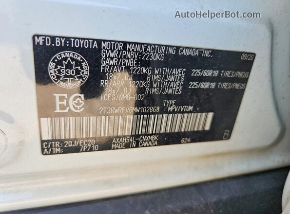 2T3RWRFV6MW102868 2021 TOYOTA RAV4 White Vista interior de 360 grados
