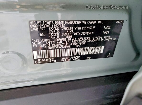 2T3RWRFVXNW129704 2022 TOYOTA RAV4 Gray Սալոնի 360 աստիճան տեսք
