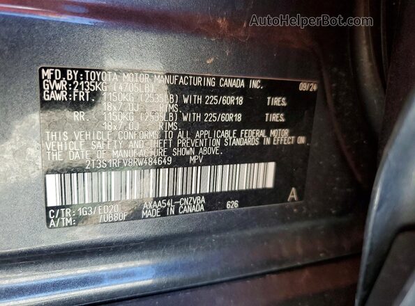2T3S1RFV8RW484649 2024 TOYOTA RAV4 Charcoal VIN sticker view