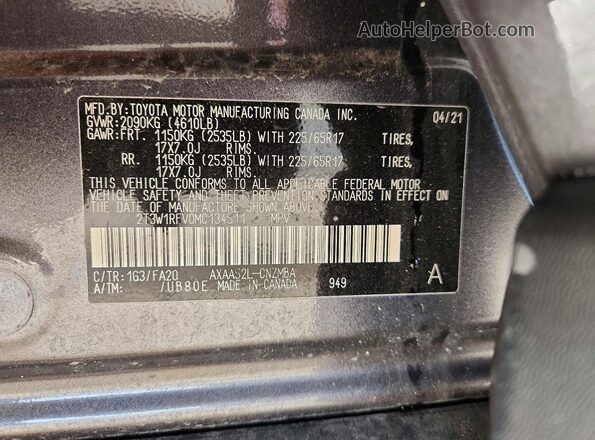 2T3W1RFV0MC134511 2021 TOYOTA RAV4 Gray 360 interior view