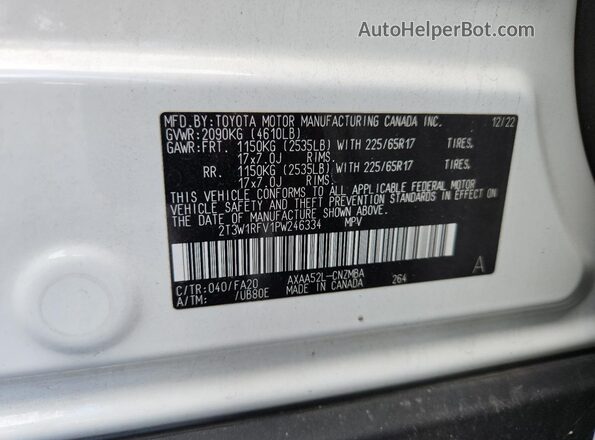 2T3W1RFV1PW246334 2023 TOYOTA RAV4 White VIN კოდის სტიკერის ხედი
