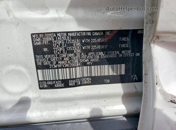 2T3W1RFV3NC206044 2022 TOYOTA RAV4 Белый Панорамный вид салона 360°