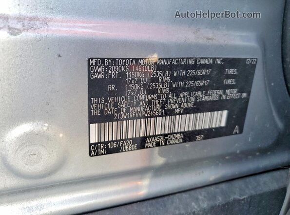 2T3W1RFV4PW245601 2023 TOYOTA RAV4 Silver Vista interior de 360 grados