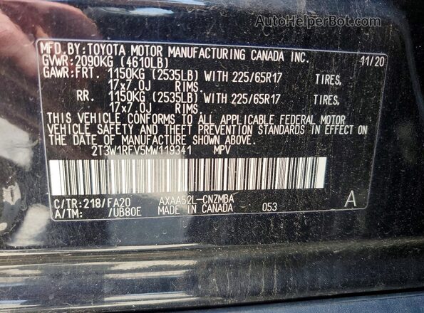 2T3W1RFV5MW119341 2021 TOYOTA RAV4 Черный Вид подкапотного пространства