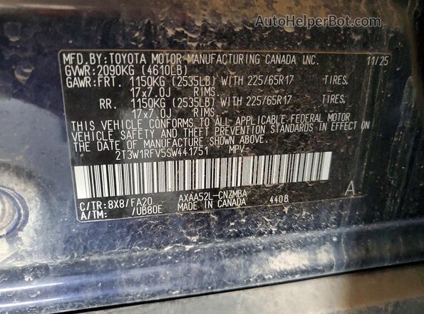 2T3W1RFV5SW441751 2025 TOYOTA RAV4 Blue Շարժիչի բաժամունքի տեսք