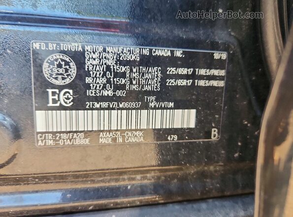2T3W1RFV7LW060937 2020 TOYOTA RAV4 Black სალონის 360-გრადუსიანი ხედი