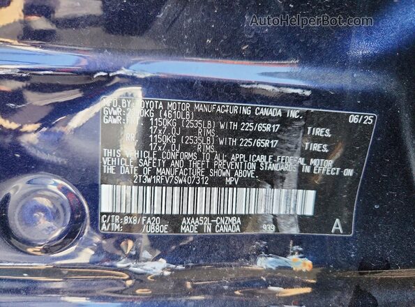 2T3W1RFV7SW407312 2025 TOYOTA RAV4 Синий Вид наклейки с VIN-кодом