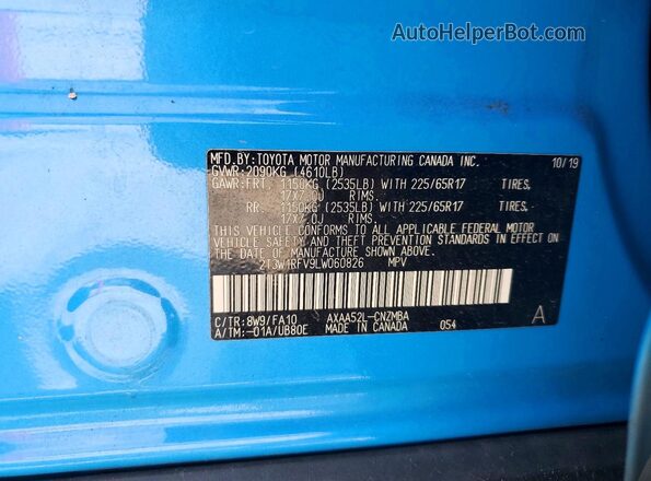 2T3W1RFV9LW060826 2020 TOYOTA RAV4 Blue VIN sticker view