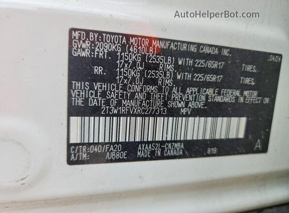 2T3W1RFVXRC277313 2024 TOYOTA RAV4 White 360 interior view