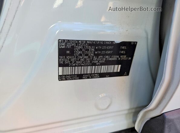 2T3WFREV1HW320923 2017 TOYOTA RAV4 White VIN კოდის სტიკერის ხედი