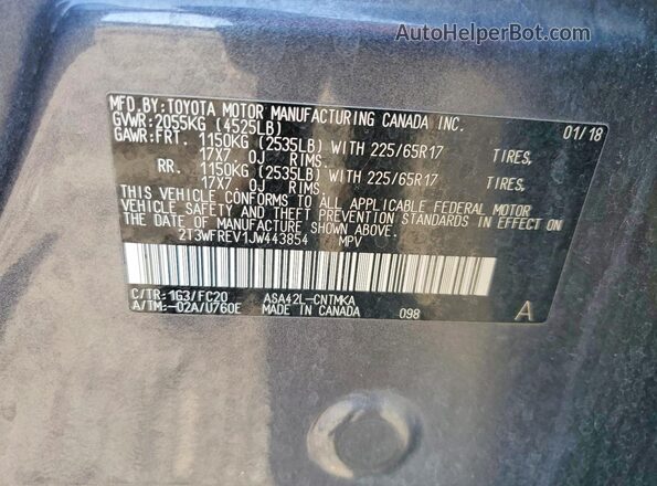 2T3WFREV1JW443854 2018 TOYOTA RAV4 Gray Вид наклейки з VIN-кодом