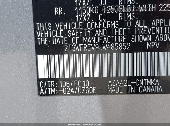 2T3WFREV9JW485852 2018 TOYOTA RAV4 Silver Engine compartment view