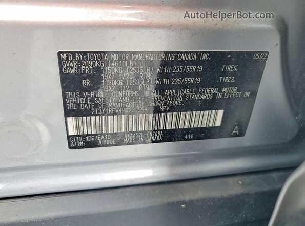 2T3Y1RFV4PC231594 2023 TOYOTA RAV4 Silver VIN sticker view