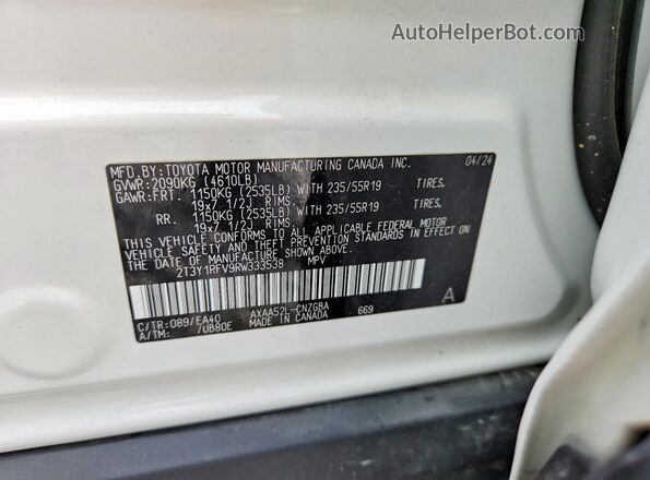 2T3Y1RFV9RW333538 2024 TOYOTA RAV4 White Вид наклейки з VIN-кодом