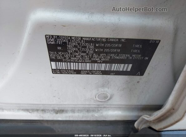 2T3YFREV6JW443860 2018 TOYOTA RAV4 White Vista del compartimento del motor